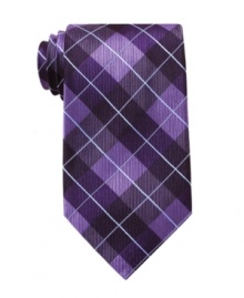 A standard pattern play gets a modern update on this fresh plaid tie from Geoffrey Beene. A standard pattern play gets a modern update on this fresh plaid tie from Geoffrey Beene.