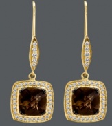 Deliciously dramatic. Le Vian's richly-hued drop earrings highlight cushion-cut smokey quartz (3-3/8 ct. t.w.) surrounded by sparkling round-cut diamonds (1/2 ct. t.w.). Crafted in 14k gold. Approximate drop: 1-1/3 inches.