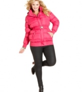 Fend off the frost in Dollhouse's plus size puffer jacket, featuring a removable hood and belted waist-- it's a must-get for the winter season!