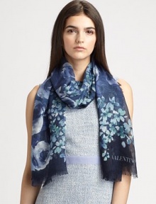 A rich and artistic print of watercolor roses and delicate florals in a luxurious blend of cashmere and silk. 70% cashmere/30% silkAbout 27½ X 71Dry cleanItaly A rich and artistic print of watercolor roses and delicate florals in a luxurious blend of cashmere and silk. 70% cashmere/30% silkAbout 27½ X 71Dry cleanItaly