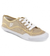 Light a spark with the allover glitter of the Nesta sneakers by GUESS. The perfect fashion staple for those long weekend walks.