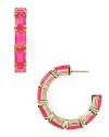 Playful and polished, kate spade new york's neon pink hoops make a megawatt statement. Stone-clad style turns on the brights with all black and ladylike booties.