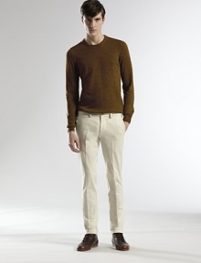 Endless style defines this crisp cotton blend trouser in a slim-fitting silhouette and a cuffed hem.Flat-front styleButton flySide slash, back flap pocketsInseam, about 3297% cotton/3% elastaneDry cleanMade in Italy Endless style defines this crisp cotton blend trouser in a slim-fitting silhouette and a cuffed hem.Flat-front styleButton flySide slash, back flap pocketsInseam, about 3297% cotton/3% elastaneDry cleanMade in Italy