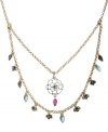 Double happiness. This lovely layered style by Lucky Brand combines sweet tiny flowers, plastic accents and reconstituted turquoise charms with a delicate, open work flower pendant. Set in mixed metal. Approximate length: 17 inches + 2-inches. Approximate drop: 2-1/2 inches.