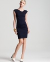 With eternally flattering ruching at the side, this effortless Philosophy di Alberta Ferretti LBD is a workweek wardrobe staple in the making. As perfect for the office as it is for after hours, the silhouette get glamorized with gilded bangles.