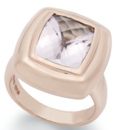 Cushion-cut and totally chic! This glamorous gemstone ring features a cushion-cut pink amethyst (4-3/4 ct. t.w.) set in 18k rose gold over sterling silver. Size 7.