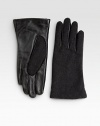 This cold weather necessity is revamped with buttery soft leather palms design with touchscreen technology for easy access to electronics.About 8 longCashmere liningPalm: leather Outer: polyester/wool/viscoseImported