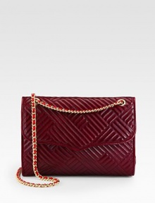 A leather snap-front design with an iconic chain-leather shoulder strap.Chain-and-leather shoulder strap, 23 dropSnap closureOne outside open pocketOne inside zip pocketTwo inside open pocketsCotton lining13W X 9H X 3½DImported A leather snap-front design with an iconic chain-leather shoulder strap.Chain-and-leather shoulder strap, 23 dropSnap closureOne outside open pocketOne inside zip pocketTwo inside open pocketsCotton lining13W X 9H X 3½DImported
