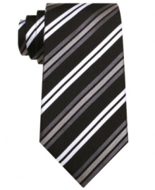 Sophisticated stripes speak volumes at the office with this statement tie from Geoffrey Beene. Sophisticated stripes speak volumes at the office with this statement tie from Geoffrey Beene.