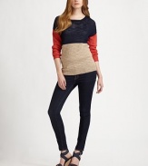A classic silhouette is given a burst of warm color with contrasting panels in bold hues. BoatneckDropped shouldersLong sleevesRibbed trim at neckline, cuffs and hem58% linen/31% acrylic/11% nylonHand washImportedModel shown is 5'10 (177cm) wearing US size Small.