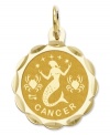 Tell everyone your sign in style! This scalloped and polished disc charm features the Cancer Zodiac in 14k gold. Chain not included. Approximate length: 9/10 inch. Approximate width: 3/5 inch.