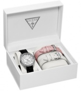 A few of your favorite things adorn this interchangeable GUESS watch set.