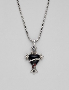 A bleeding heart of black onyx, in a lavish medieval setting of sterling silver, is accented with two tiny garnet drops and hangs from a silver box chain. Black onyx and garnet Sterling silver Chain length, about 20 Pendant length, about 1½ Lobster clasp Imported A bleeding heart of black onyx, in a lavish medieval setting of sterling silver, is accented with two tiny garnet drops and hangs from a silver box chain. Black onyx and garnet Sterling silver Chain length, about 20 Pendant length, about 1½ Lobster clasp Imported