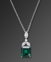 Set in platinum over sterling silver, CRISLU's emerald and clear cubic zirconia necklace (7-1/2 ct. t.w.) will make a majestic statement whenever you wear it. Approximate length: 16 inches + 2-inch extender. Approximate drop: 1 inch.