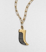 From the Horn Collection. A tapered horn-shaped pendant of richly veined natural stone has a golden cap and hangs from a glowing open chain.Natural stone18k goldplatedChain length, about 24Toggle closureMade in USA