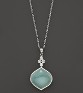 Faceted white sapphire and chalcedony pendant set in sterling silver. By Elizabeth Showers.