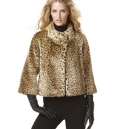 A vintage-inspired silhouette and luxe, leopard-printed faux fur combine to create INC's wildly chic topper.