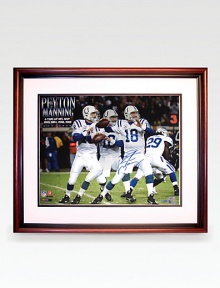 Peyton Manning will surely go down in history as one of the best quarterbacks to ever play the game. A Pro Bowl choice every year since he stepped foot on an NFL field in 1998, Manning set an NFL record in 2004 with 49 touchdown passes and has thrown for nearly 40,000 regular-season yards in his career. Manning has hand signed this multi-exposure photo collage honoring him for his 4 MVP awards. Peyton Manning will surely go down in history as one of the best quarterbacks to ever play the game. A Pro Bowl choice every year since he stepped foot on an NFL field in 1998, Manning set an NFL record in 2004 with 49 touchdown passes and has thrown for nearly 40,000 regular-season yards in his career. Manning has hand signed this multi-exposure photo collage honoring him for his 4 MVP awards.