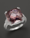 A gleaming raspberry crystal is framed in sterling silver on this timeless cushion ring from Judith Ripka.