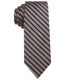 Take a new angle to work with this handsomely striped tie from Penguin. Take a new angle to work with this handsomely striped tie from Penguin.