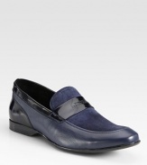 Logo embossed loafer handsomely crafted in fine suede and leather.Leather liningPadded insoleRubber soleImported