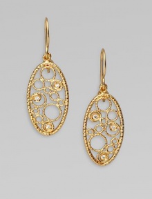 A resplendent piece with sparkling diamond accents in delicate textures and a playful bubble design. 18k goldDiamonds, .12 tcwDrop, about 1Hook backMade in Italy