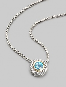 From the Color Classic Collection. A swirled sterling silver cookie pendant, with a faceted center of shimmering blue topaz, on a bold box chain. Blue topaz Sterling silver Chain length, about 16 Pendant diameter, about ½ Lobster clasp Imported From the Color Classic Collection. A swirled sterling silver cookie pendant, with a faceted center of shimmering blue topaz, on a bold box chain. Blue topaz Sterling silver Chain length, about 16 Pendant diameter, about ½ Lobster clasp Imported