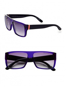 These colorful, plastic frames are fun and fresh. Available in grey with grey gradient lens or violet with smoke gradient lens. Logo temples100% UV protectionImported These colorful, plastic frames are fun and fresh. Available in grey with grey gradient lens or violet with smoke gradient lens. Logo temples100% UV protectionImported
