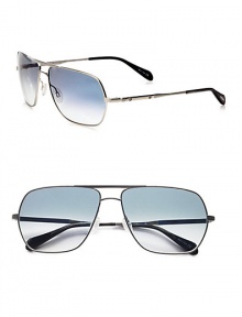 A sleek, masculine style with a stylish double bridge. Available in gold with chrome amber photo lens or silver with chrome sapphire photo lens. Rivet details100% UV protectionImported A sleek, masculine style with a stylish double bridge. Available in gold with chrome amber photo lens or silver with chrome sapphire photo lens. Rivet details100% UV protectionImported