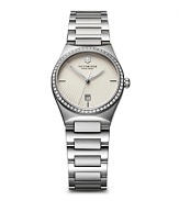 The slim silhouette and embedded crystals make Victorinox's stainless steel chronograph a perfect accent for fall's polished looks. Wear it to give sumptuous knits a shot of shine.