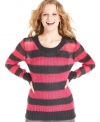 Plush knit design lends comfy-cozy charm to this striped sweater from It's Our Time! Style the cool-weather staple with a cami and trusty jeans for your toastiest look yet.