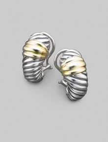 From the Thoroughbred Collection. A textured shrimp shape gleams with the richness of sterling silver and 14k gold. Sterling silver and 14k yellow gold Length, about 1 Post-and-hinge back Imported From the Thoroughbred Collection. A textured shrimp shape gleams with the richness of sterling silver and 14k gold. Sterling silver and 14k yellow gold Length, about 1 Post-and-hinge back Imported