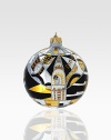 A handpainted ornament celebrates the art and architecture of the 1940s, when the Art Deco movement left its indelible mark on New York City.Handpainted glass Wipe clean 4 diam. Imported 
