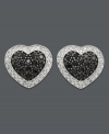 Simple studs in chic, heart shapes. Sterling silver earrings feature a black diamond center (1/3 ct. t.w) surrounded by white diamond edges (1/8 ct. t.w.). Approximate diameter: 1/2 inch.