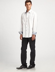 A tonal pattern gives the classic sportshirt a fresh new look, complete with contrast trim inside the collar, placket and cuffs. ButtonfrontCottonDry cleanImported A tonal pattern gives the classic sportshirt a fresh new look, complete with contrast trim inside the collar, placket and cuffs. ButtonfrontCottonDry cleanImported