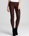 French lamb suede gives a heavy dose of luxe on these standout skinnies from True Religion--a distressed sheen adds edge.