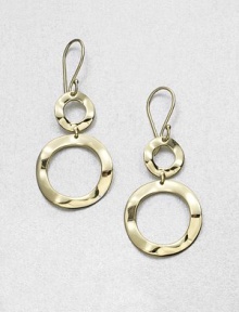An abstract version of a wintry friend, crafted of wavy 18k gold open discs. 18k yellow gold Drop, about 2 Ear wire Imported An abstract version of a wintry friend, crafted of wavy 18k gold open discs. 18k yellow gold Drop, about 2 Ear wire Imported