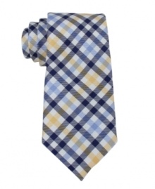 Bring classic country to the corner office with this fresh gingham skinny tie from Tommy Hilfiger.