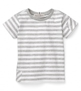 Bold stripes and contrasting patch details add boyish charm to a Pearls & Popcorn tee.