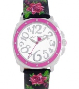 A beautiful bouquet of flowers pretty up this leather watch from Betsey Johnson.