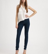 EXCLUSIVELY AT SAKS.COM. Dark, inky stretch fabric in a fitted skinny-leg style for a sleek look. THE FITMid-riseSkinny-leg fitRise, about 8Inseam, about 34THE DETAILSZip flyButton closureFront slash pocketsBack patch pockets98% cotton/2% spandexMachine washMade in USA of imported fabricModel shown is 5'10 (177cm) wearing US size 4.