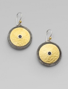 From the Shield Collection. A sleek design with 24k gold and a center spinel set in dark and white sterling silver. Dark and white sterling silver24k goldBlack spinelLength, about ¾Hook backImported From the Shield Collection. A sleek design with 24k gold and a center spinel set in dark and white sterling silver. Dark and white sterling silver24k goldBlack spinelLength, about ¾Hook backImported