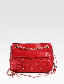 Quilted leather lends lady-like chic to this smooth silhouette, finished with goldtone studs and a woven leather chain strap.Adjustable shoulder strap, 12½-21½ dropMagnetic snap closureOne outside zip pocket under flapProtective metal feetCenter zip compartmentOne inside zip pocketThree inside open pocketsFully lined10¾W X 8H X 3DImported Quilted leather lends lady-like chic to this smooth silhouette, finished with goldtone studs and a woven leather chain strap.Adjustable shoulder strap, 12½-21½ dropMagnetic snap closureOne outside zip pocket under flapProtective metal feetCenter zip compartmentOne inside zip pocketThree inside open pocketsFully lined10¾W X 8H X 3DImported