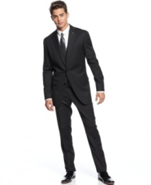 Be more debonair. This three-piece suit from Bar III sets your style apart with a distinguished air. Be more debonair. This three-piece suit from Bar III sets your style apart with a distinguished air.