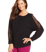 Lace up your look with Alfani's long sleeve plus size sweater-- it's a must-get for the season!