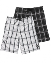 Get ready for some all-around fun in these classic plaid board shorts from Hurley. Get ready for some all-around fun in these classic plaid board shorts from Hurley.