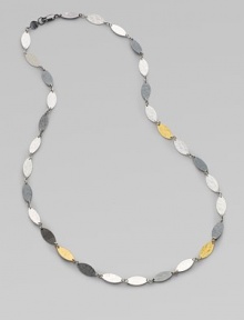 From the Willow Collection. This elegant strand of contrasting, hammered leaf shapes - white and blackened sterling silver and 24k yellow gold - is at once modern and earthy.Sterling silver 24k yellow gold Chain length, about 16 Pelican clasp Imported From the Willow Collection. This elegant strand of contrasting, hammered leaf shapes - white and blackened sterling silver and 24k yellow gold - is at once modern and earthy.Sterling silver 24k yellow gold Chain length, about 16 Pelican clasp Imported