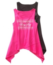Beach chic with a bite. She can throw on this beautifully breezy sharkbite tank from Baby Phat and look stylish while out on the sand. Beach chic with a bite. She can throw on this beautifully breezy sharkbite tank from Baby Phat and look stylish while out on the sand.