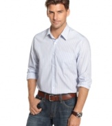 Get a few new ones in your wardrobe. This Kenneth Cole New York striped shirt is a perennial go-to.