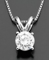 Breathtaking beauty in a solitary diamond. This gorgeous diamond necklace features a colorless round-cut diamond (1/2 ct. t.w.) set in 14k white gold. Approximate length: 18 inches. Approximate drop: 3/4 inch.